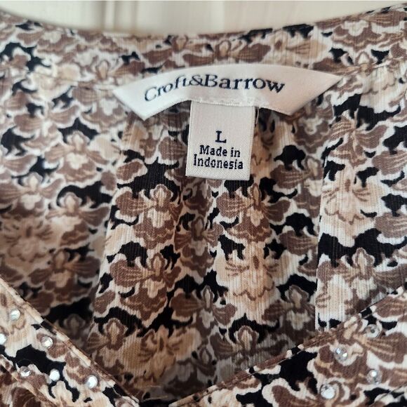 Croft@ Barrow L Mlticlr 3/4Sleeve SwarovskiNeck HalfButtonsFloralPrint WomenTop - Picture 2 of 7